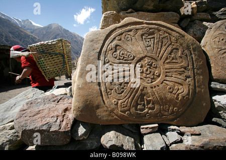 Tibetische Mani Gebet Steinen Annapurna-nepal Stockfoto