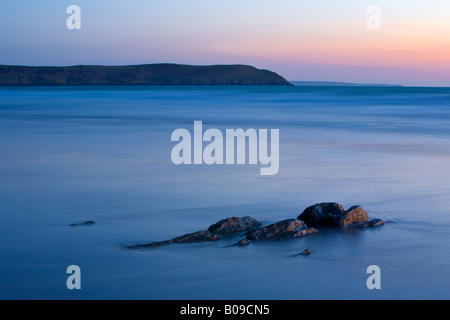 Abstrakte slow-Shutter Schuss von Woolacombe Strand mit Baggy-Punkt in der Ferne Stockfoto