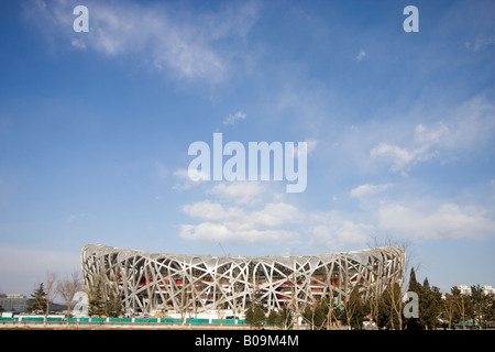 Nationalstadion Peking, auch bekannt als das Vogelnest, gebaut für die Olympischen Sommerspiele 2008. Stockfoto