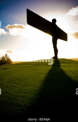 Die Skulptur Engel des Nordens in Gateshead. Vor einem blauen Himmel mit weißen Wolken gesehen. UK Stockfoto