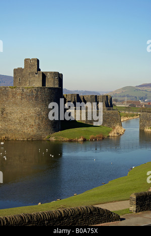 Caerphilly Castle in der Nähe von Cardiff in Süd-Wales Stockfoto