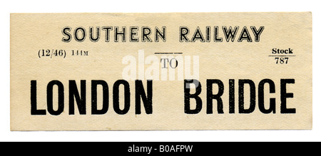 London Bridge Südbahnhof Gepäck Label Dezember 1946 Stockfoto