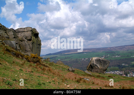 Die Kuh und Kalb Felsen auf Ilkley Moor Bradford West Yorkshire Stockfoto