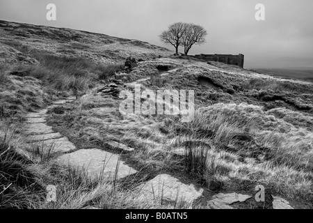 Fußweg auf Top Withens, in der Nähe von Haworth.  Top Withens wird gedacht, um Emily Brontes Wuthering Heights Roman inspiriert haben. Stockfoto