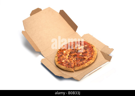 Nehmen Sie Pizza in Feld Stockfoto