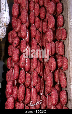 Italien, Umbrien, Norcia, Salami Stockfoto