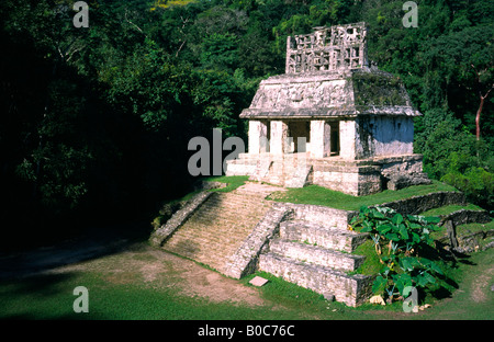 25. Februar 2002 - Sonnentempel, Teil des Groupo De La Cruz, an die Maya-Ruinen von Palenque im mexikanischen Bundesstaat Chiapas. Stockfoto