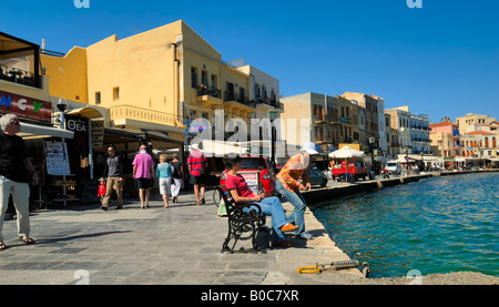 Ein schöner Blick auf den venezianischen Hafen der alten Stadt von Chania, Kreta, Griechenland, Europa. Stockfoto