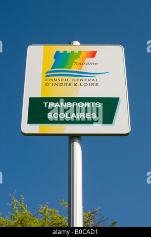 Schulbus-Schild, Indre et Loire, Frankreich. Stockfoto