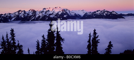 Sonnenaufgang über den Olymp und Hoh River Valley, Olympic Nationalpark, Washington State Stockfoto