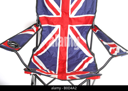 Eine britische Flagge auf einem Sitz gegen einen isolierten Hintergrund Stockfoto