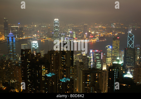 Hong Kong Nightscape vom Victoria Peak, Hong Kong, die Volksrepublik China. Stockfoto