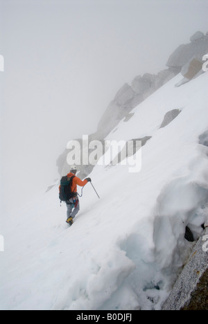 Bergsteiger ein Schneefeld unter Bedingungen Pika Gletscher Alaska absteigend Stockfoto