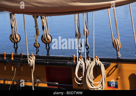 Detail eines hölzernen Segelschiffs Stockfoto