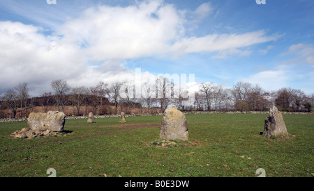 Steinkreis in Rothiemay, einem kleinen Dorf im Nordosten von Schottland neben dem Fluß Deveron nahe Huntly, Aberdeenshire Stockfoto