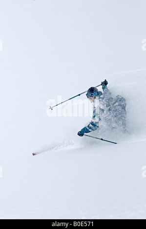 Telemark-Skifahren, Asulkan Gletscher, Selkirk Mountains, Rogers Pass, British Columbia, Kanada Stockfoto