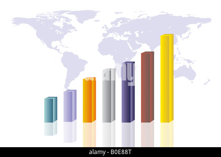 Geschäftskonzept: Farbe Säulen Diagramm gegen Weltkarte Stockfoto