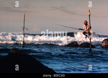 Stelzenläufer Fischer in Weligama in der Nähe von Galle im Süden von Sri Lanka Stockfoto