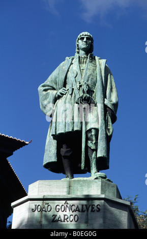 Statue von Joao Goncalves Zarco, Entdecker von Madeira in Funchal, Madeira, Portugal. Stockfoto