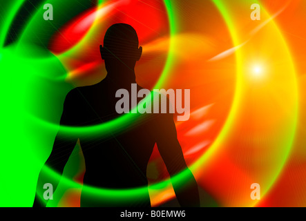 computergenerierte Roboter männlichen Körper in 3D mit abstrakten Sortiment von Farbfiltern Stockfoto