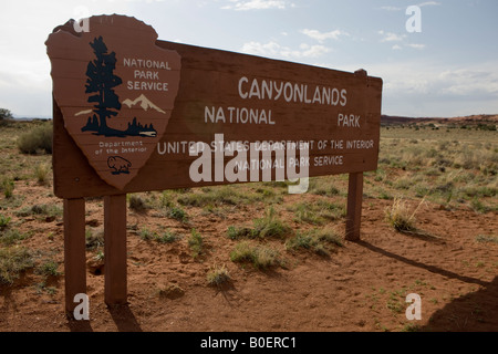 Eingangsschild in den Nadeln Bezirk des Canyonlands National Park südlich von Moab Utah Stockfoto