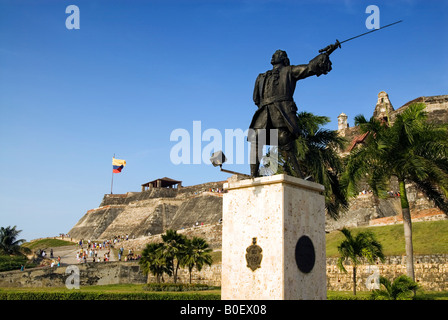 Statue von Blas de Lezo vor dem Castillo de San Felipe de Barajas, Cartagena de Indias, Kolumbien Stockfoto