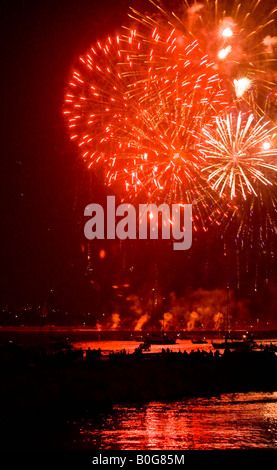 Jährliche Feuerwerk an der Seepromenade in Milwaukee, WI Stockfoto