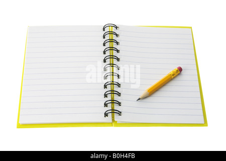 Kurzen Bleistift auf offene Notizbuch Stockfoto