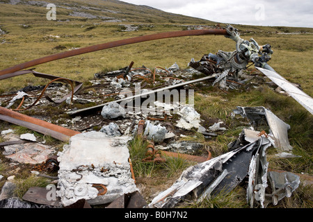 Wrack eines argentinischen Chinook-Hubschrauber abgeschossen im Falkland-Krieg 1982 in der Nähe von Stanley auf den Falklandinseln Stockfoto