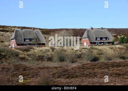 Zwei strohgedeckte Häuser auf der nordfriesischen Insel Sylt, Schleswig-Holstein, Deutschland Stockfoto