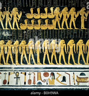 Hieroglyphen, Grab Relief, Wandmalerei, die Darstellung der ägyptischen Götter, Luxor, Theben, Ägypten Stockfoto