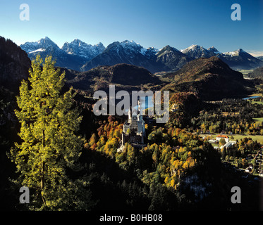 Schloss Neuschwanstein, Panoramablick im Herbst, Alpsee, Allgäuer Alpen, Allgäu, Bayern, Deutschland Stockfoto