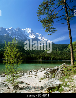 See Eibsee, Blick in Richtung Mt. Zugspitze, Werdenfelser, Upper Bavaria, Bavaria, Germany Stockfoto