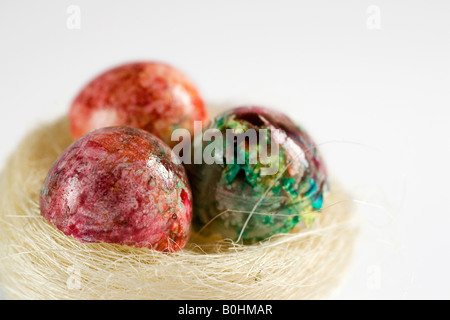 Drei gemalt, bunte Ostereier in einem nest Stockfoto