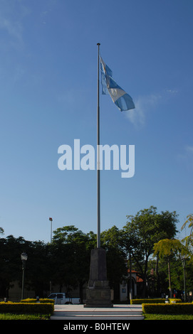 Argentinische Flagge auf einem Pfahl vor einem blauen Himmel, Formosa, Argentinien, Südamerika Stockfoto