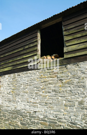 In einer Zinn überdachten Scheune gespeicherten Protokolle Stockfoto