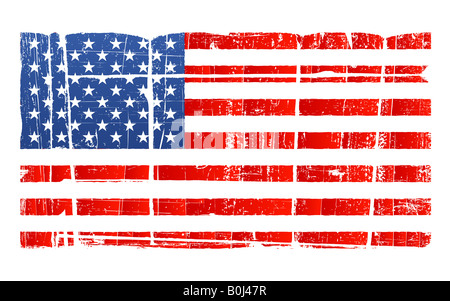 Vektor-Illustration der amerikanischen Flagge in genauen Proportionen mit einem Grunge verzweifelt suchen getrennt auf Schicht detaillierte Schmutz Stockfoto