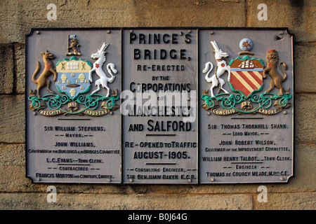 Prince's Bridge, Plaque, Salford, Manchester, UK Stockfoto