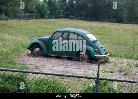 VW Käfer links in ein Feld für Schrott Stockfoto