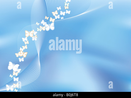 Hintergrund Illustration mit einer schönen Flüssigkeit mesh und Schmetterlinge herumfliegen Kurven gesäumt Stockfoto