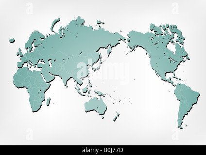 Welt Karte Abbildung mit Grenzen Landes auf einem Farbverlauf Hintergrund mit einem einfachen Schatten streichelte Stockfoto
