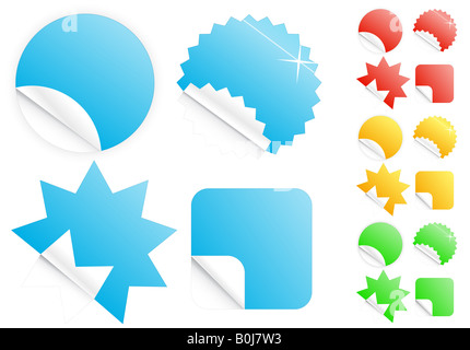 Vektor-Illustrationen von vier unterschiedliche moderne glossy glänzend Icons Sticker oder Tags auf den Verkauf Einzelhandel vier verschiedene Designfarben Stockfoto