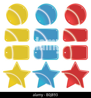 Vektor-Illustration von 12 glänzende metallische Einzelhandel Aufkleber und Tags mit schönen glänzenden Spiegelflächen anpassbar Stockfoto