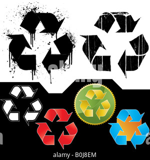 Vektor-Illustrationen von sechs verschiedenen Ökologie Symbol Symbole isoliert zwei Grunge Icons Splatter und Schmutz texturiert Stockfoto