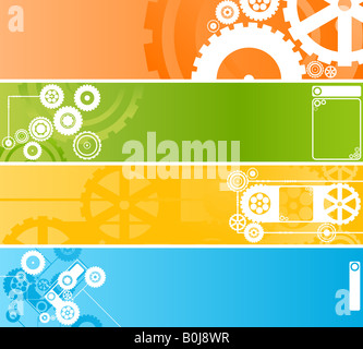 Vektor-Illustration von vier unterschiedlichen technologischen und industriellen Werbebanner oder Hintergründe sehr detailliert in verschiedenen Farben Stockfoto