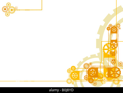 Vektor-Illustration eines modernen industriellen Uhrwerk Muster Hintergrund in gelb und Orange mit Probe-Logo in der Ecke Stockfoto