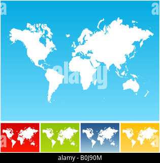 Vektor-Illustration von fünf verschiedenen Weltkarten auf lebendige Gradienten Hintergründe Stockfoto