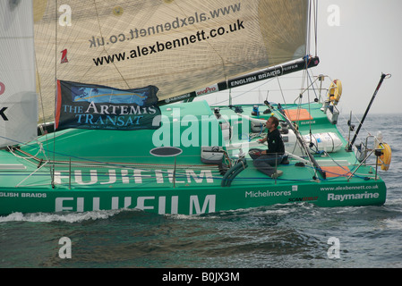 Yacht Skipper Alex Bennett auf Artemis Transat 2008, Fujifilm, Class 40 yacht Race, Plymouth, Devon, UK Stockfoto