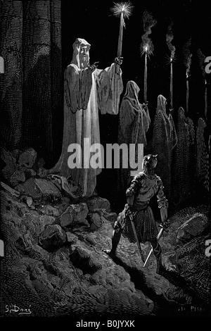 Gravur von Gustave Dore Abbildung der Leiche Kerzen Stockfoto