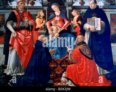 "Madonna mit Kind inthronisiert mit Heiligen, 1483. Künstler: Domenico Ghirlandaio Stockfoto